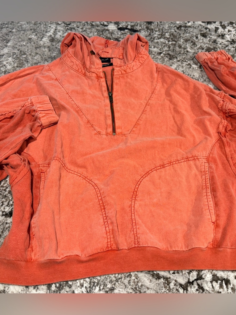 UO Out From Under Sunwashed Coral Half-Zip Hooded Canvas Pullover - Size M
